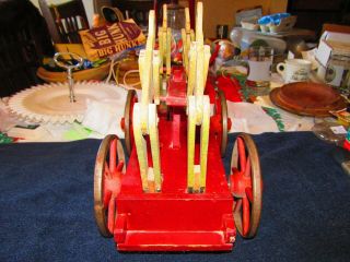 Vintage Push Pull Wooden Railroad Cart Iron Wheels 4 Men 4