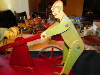 Vintage Push Pull Wooden Railroad Cart Iron Wheels 4 Men 5