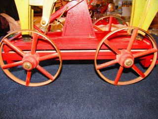 Vintage Push Pull Wooden Railroad Cart Iron Wheels 4 Men 7