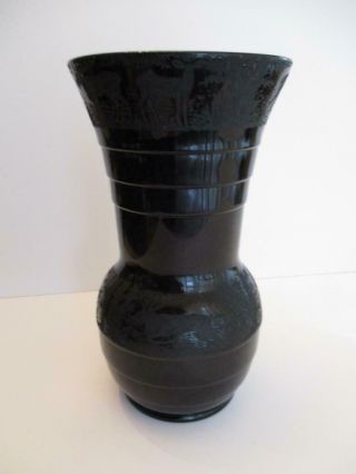 Paden City Black Forest Black Glass 10 " Flower Vase - Pristine
