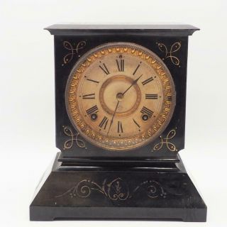Antique Ansonia Clock Co Ny Black Metal Shelf Mantel Clock