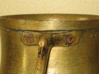Antique 18th C Brass Copper Tankard Handle Rivets Canadian French Fur Trader 8