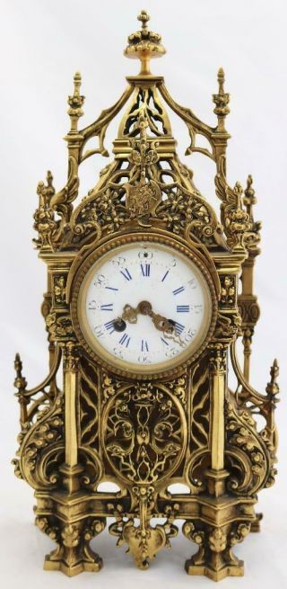 Antique French Mantle Clock 1880 Embossed Pierced Bronze Striking 8day