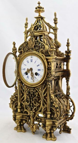 Antique French Mantle Clock 1880 Embossed Pierced Bronze Striking 8Day 2