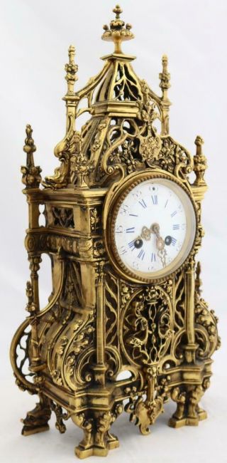 Antique French Mantle Clock 1880 Embossed Pierced Bronze Striking 8Day 3