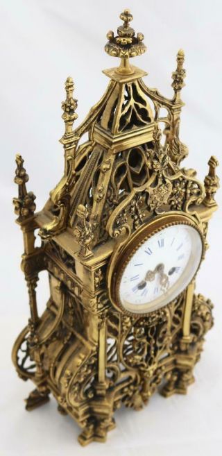 Antique French Mantle Clock 1880 Embossed Pierced Bronze Striking 8Day 4