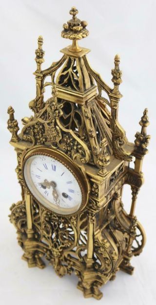 Antique French Mantle Clock 1880 Embossed Pierced Bronze Striking 8Day 5