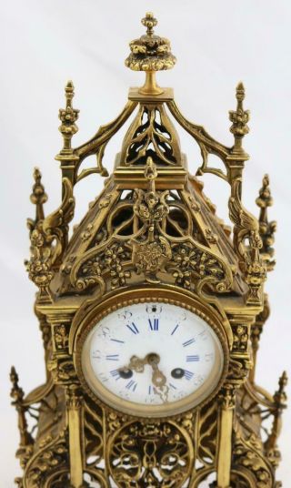 Antique French Mantle Clock 1880 Embossed Pierced Bronze Striking 8Day 6