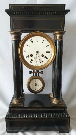 Antique Portico Column Clock Vincenti & Cie French 8 Day Medeille D 
