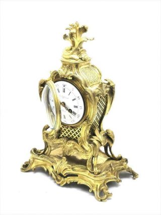 Antique Mantle Clock Lovely French 1900 ' s Embossed 8 day Gilt Rococo Bronze 2
