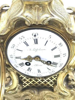 Antique Mantle Clock Lovely French 1900 ' s Embossed 8 day Gilt Rococo Bronze 6