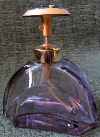 Vintage MCM Purple Glass Perfume Bottle Pump Spray Made In West Germany Art Deco 2