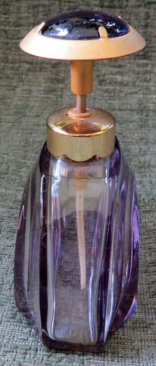 Vintage MCM Purple Glass Perfume Bottle Pump Spray Made In West Germany Art Deco 3