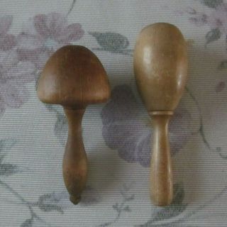 2 Vintage Antique Wood Sock Darners Darning Egg Mushroom Shape