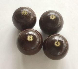4 Antique Wood Bocce Balls Lawn Bowling Bone Inlay Numbered Small Miniature