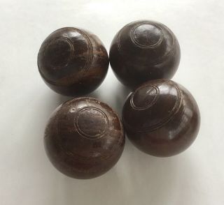 4 Antique Wood Bocce Balls Lawn Bowling Bone Inlay Numbered Small Miniature 3