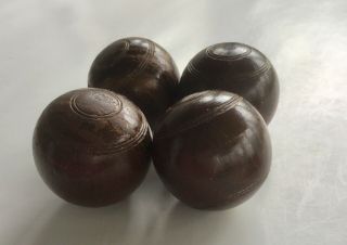 4 Antique Wood Bocce Balls Lawn Bowling Bone Inlay Numbered Small Miniature 4