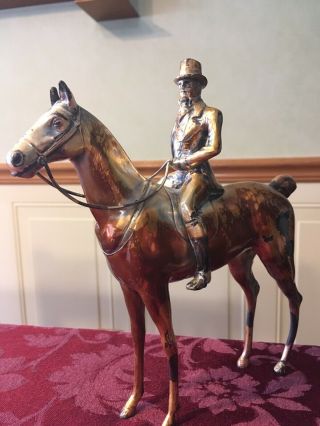 Antique Weidlic Bros Usa Bronze Silverplate Huntsman Horse And Rider 2280