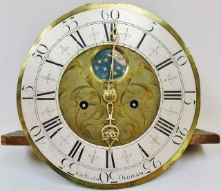 Antique 18thc 8 Day Brass Dial Penny Moon Grandfather Longcase Clock Movement