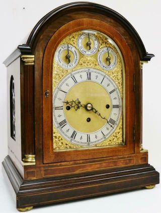 Antique English Carved Triple Fusee Musical 8 Bell & 5 Gong Bracket Clock 2