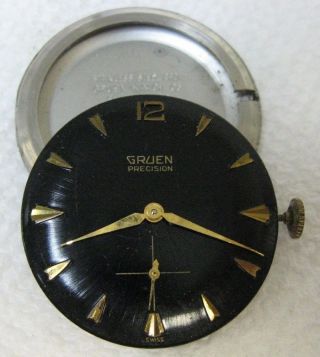 Vintage Mens Gruen Wristwatch Movement Caliber 510 With Case Back