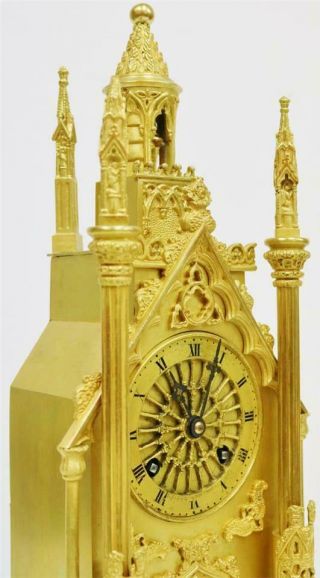 Antique French Empire Bronze Ormolu Cathedral Mantle Clock Under Dome 9