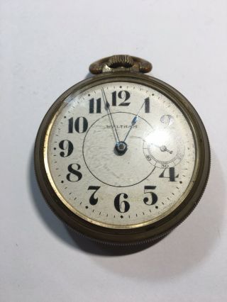 Antique Waltham Railroad Pocket Watch 15j W/ Engraved Train Case Running (lotrr)