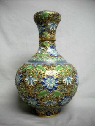 Vintage 12” Large Japanese Champleve Cloisonne Bronze Enamel Vase Asian