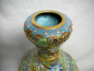 Vintage 12” Large Japanese Champleve Cloisonne Bronze Enamel Vase Asian 4
