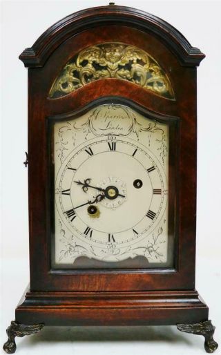 Rare Antique English Mahogany 18thc Single Fusee Verge Escapement Bracket Clock