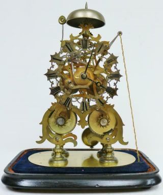 Rare Antique English 8 Day Twin Fusee Striking Skeleton Clock Under Glass Dome 6