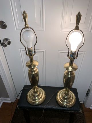 Vintage Stiffel Solid Brass Mcm Hollywood Regency Lamp With Shades