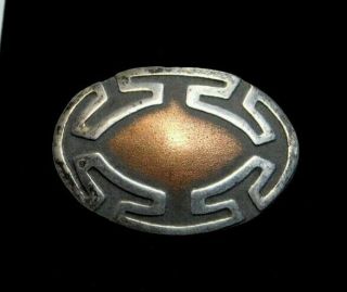 Small Antique Victorian Metal Button Copper & Silver Oval Art Deco D5