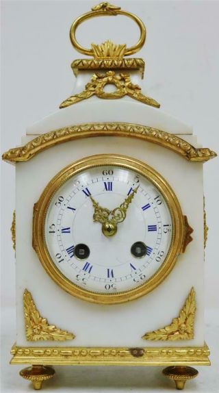 Antique French Empire White Marble & Ormolu Pendule De Officers Carriage Clock