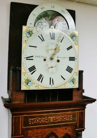 Antique English 19thC 8 Day Oak & Mahogany Moonphase Grandfather Longcase Clock 10