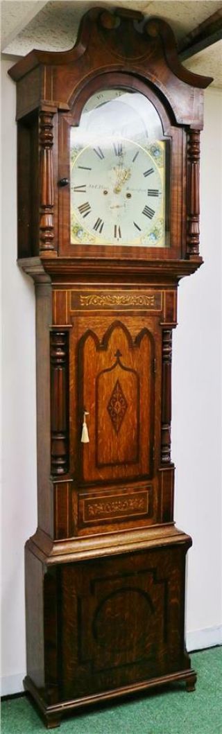 Antique English 19thC 8 Day Oak & Mahogany Moonphase Grandfather Longcase Clock 2