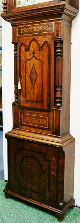 Antique English 19thC 8 Day Oak & Mahogany Moonphase Grandfather Longcase Clock 6