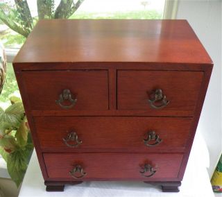 FOUR DRAWER CHEST BOX COLLECTOR ' S CABINET SALESMAN SAMPLE ? w/ FEET JEWELRY BOX 5