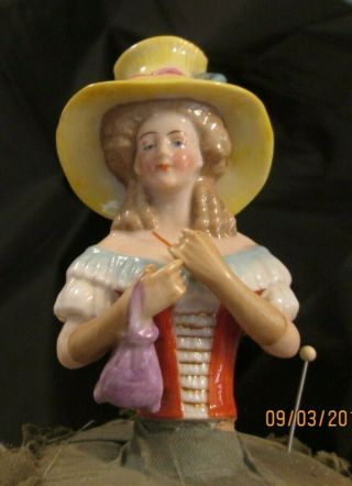 German Vintage Pin Cushion Doll With Base Still Attached Fragile Material