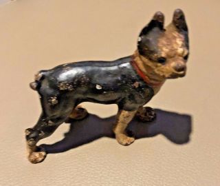 Antique Cast Iron Bull Dog Paperweight Hubley Miniature Doorstop Boston Terrier