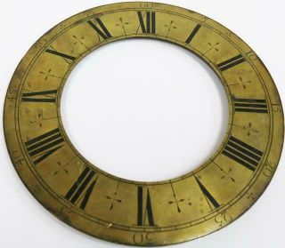 Rare Very Early 18thc Engraved Brass Longcase Clock Dial Chapter Ring 9.  5 Inch