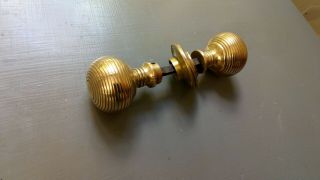 Antique Brass Door Knob.  Edwardian Heavy Solid Brass With Collars And Spindle.