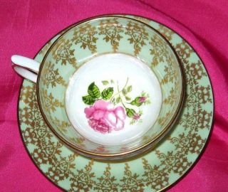 Windsor Bone China Tea Cup and Saucer Pink Rose Lime Gold Gilt 2
