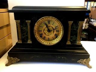 Antique Sessions Black Painted Wood Case Mantle Clock Order