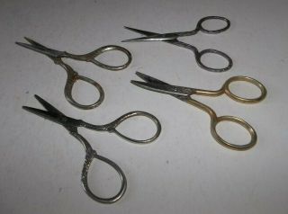 4 Antique Vtg (2) Made In Germany & United States Ornate Sewing Scissors