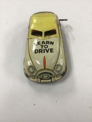 1950S VINTAGE MARX TIN WIND UP TOY CAR SAFE DRIVING SCHOOL LEARN TO DRIVE YELLOW 4