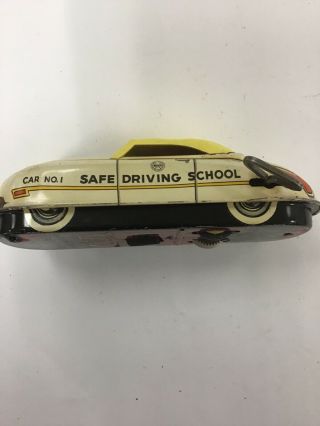 1950S VINTAGE MARX TIN WIND UP TOY CAR SAFE DRIVING SCHOOL LEARN TO DRIVE YELLOW 6