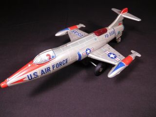 Vintage Tin Toy Friction U.  S.  Air Force Fg - 568 Fighter Jet - Sanei Japan