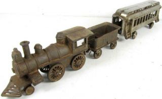 Ideal Antique Cast Iron Train Nickel Plate 3 Piece Loco Car 1086