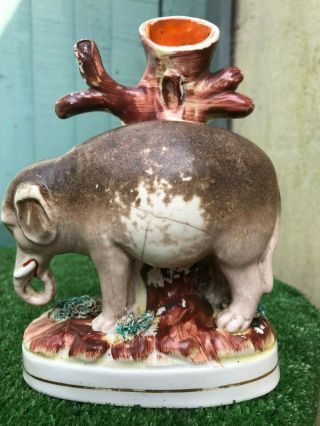 Mid 19thc Staffordshire Elephant Figure With Decorative Spill Vase C1860s